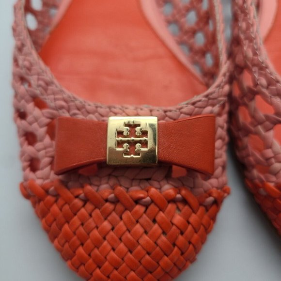 $275 Tory Burch Pink/orange Woven Carlyle Ballerina Flats Shoes, Sz 6,5 - Picture 6 of 6